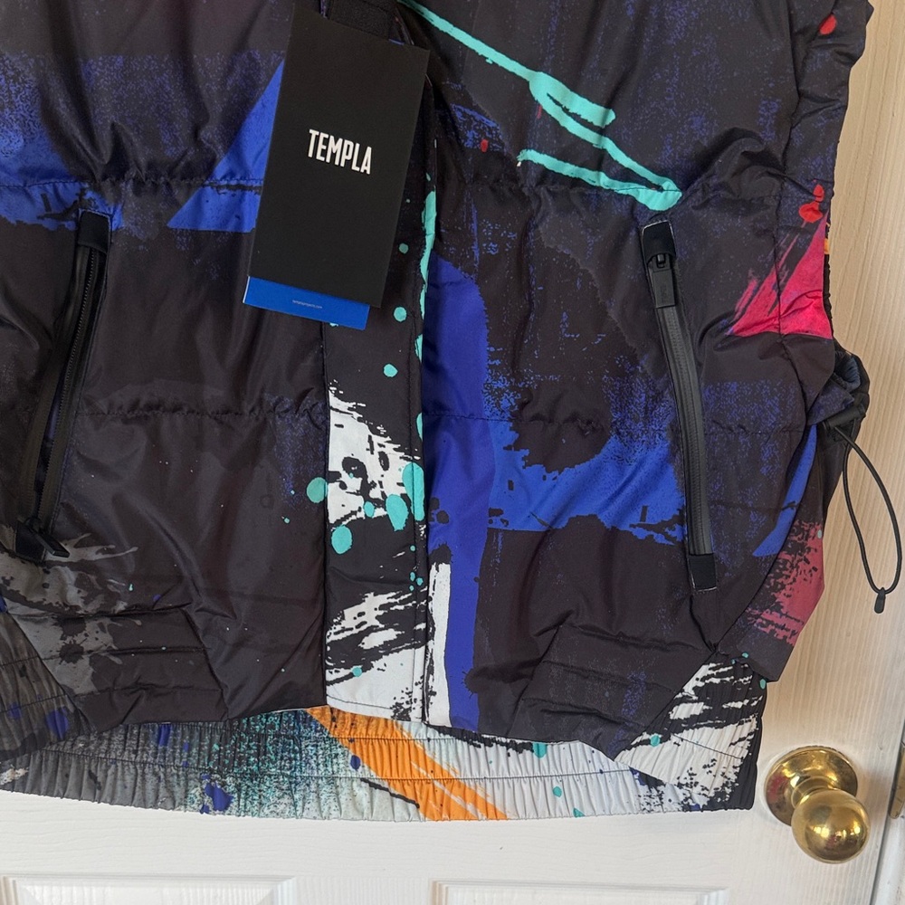 Templa Abstract Print Hooded Puffer Jacket - Black with Bright Accents - Picture 3 of 5